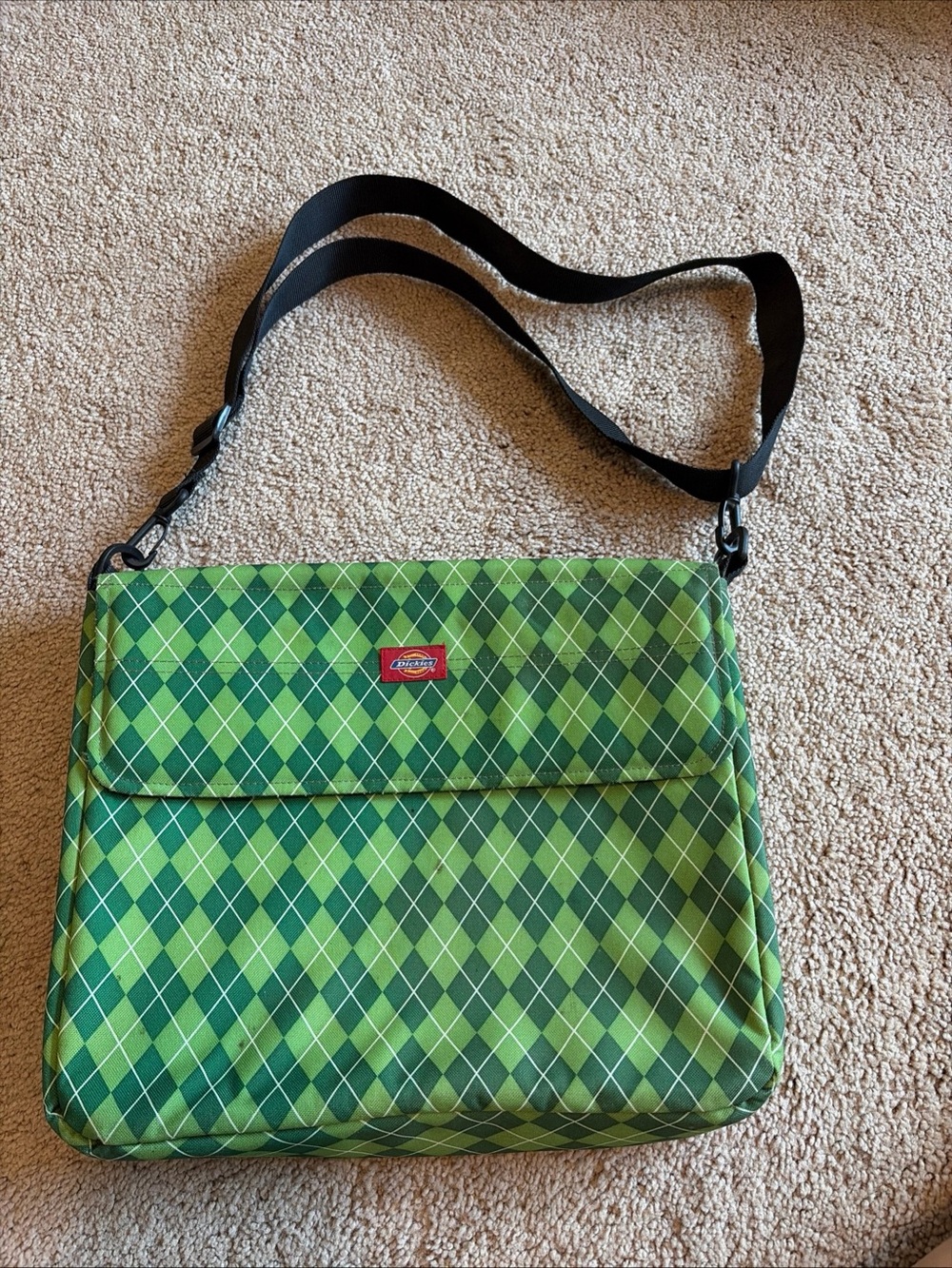 Dickies Laptop Bag Green Checks Crossbody Messenger Shoulder 15.5" x 13"